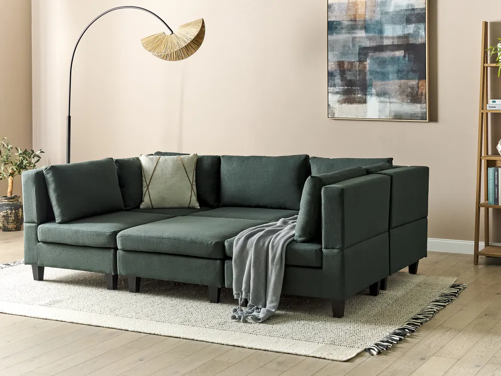 Modular U-Shape Sofa 5 Seater UNSTAD with Ottoman Fabric Dark Green