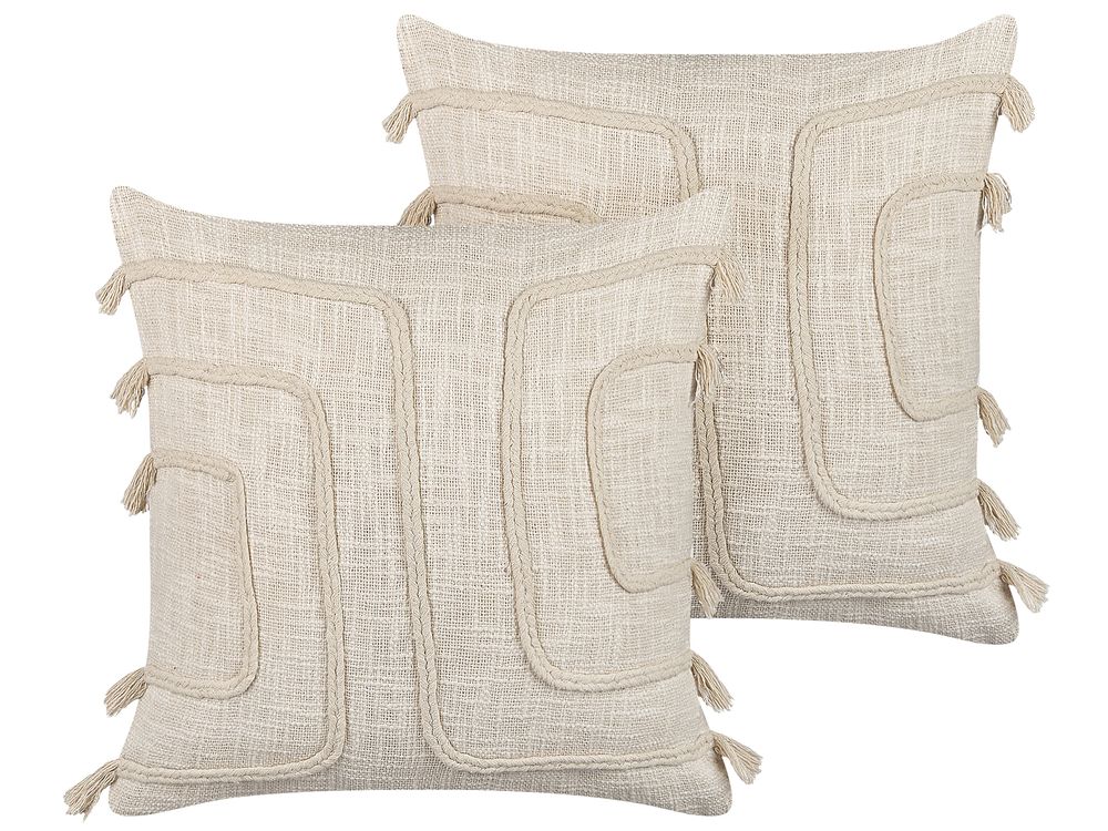 Set of 2 Decorative Cushions PLEIONE 45 x 45 cm Cotton Light Beige Geometric Pattern
