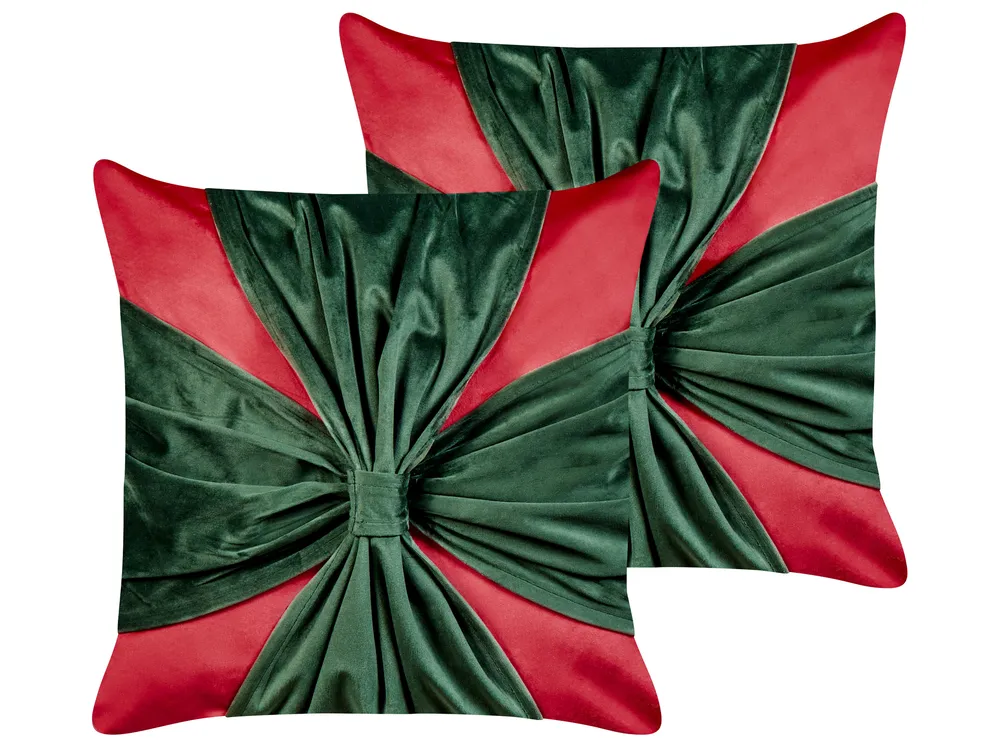 Set of 2 Decorative Cushions MARSHMALLOW 45 x 45 cm Velvet Red Christmas Motif