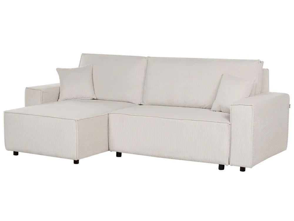 Corner Sofa Bed 3 Seater ABACKA Corduroy Off-White Right Hand_896743