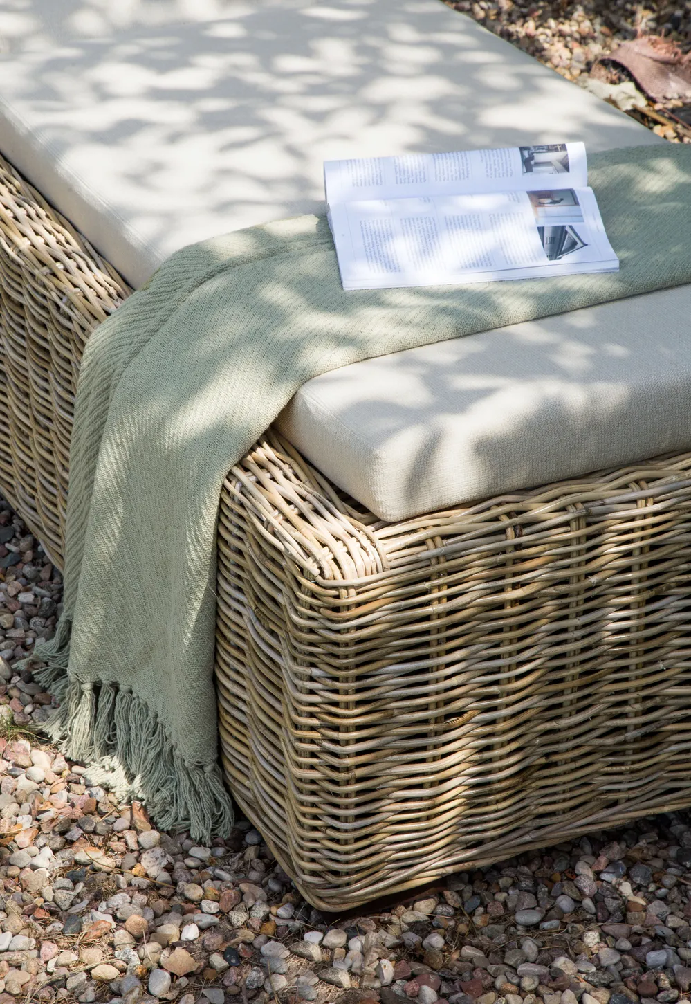 Sun Lounger with Cushion PALESE Reclining Rattan Natural_928114