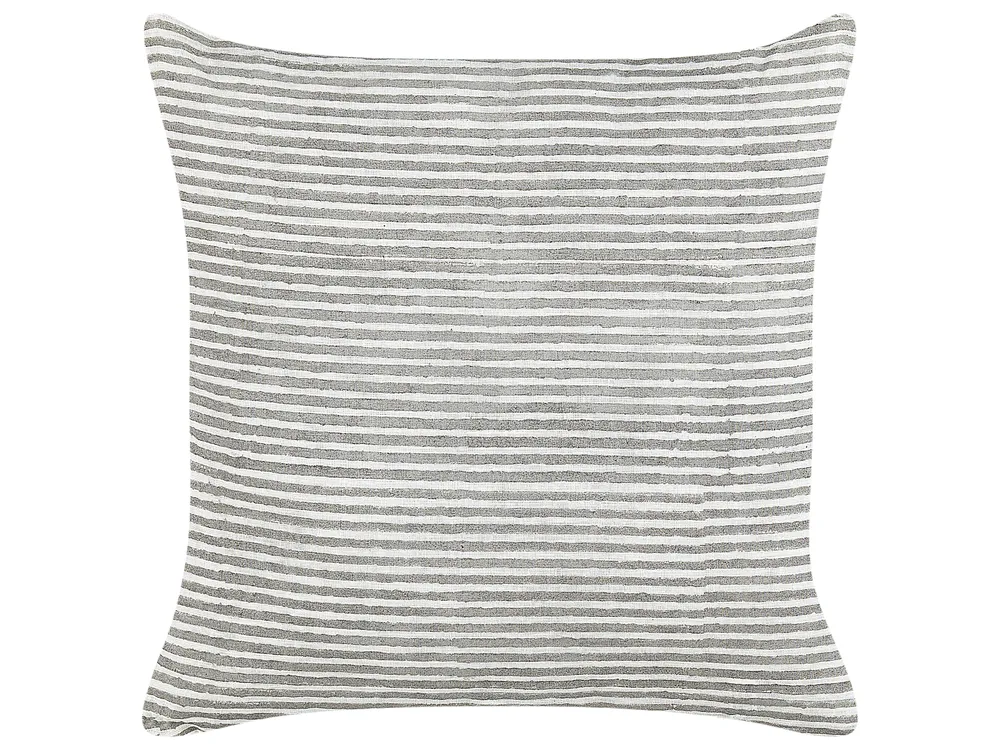 Koristetyynysetti 2 kpl KANPAS 50 x 50 cm Pellava Harmaa Raitakuvio_904761
