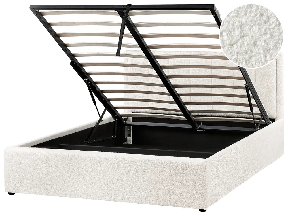 Ottoman Bed MONTLAUR Boucle White 140 x 200 cm (EU Double)