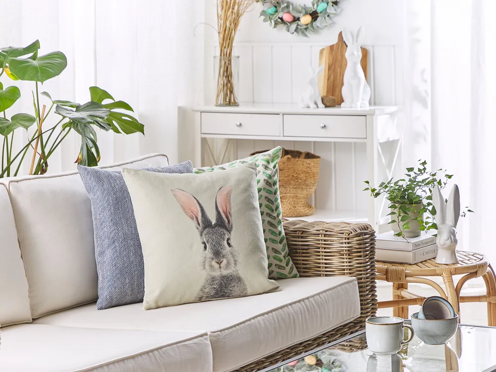 Set of 2 Decorative Cushions QUERCUS 45 x 45 cm Taupe Animal Pattern
