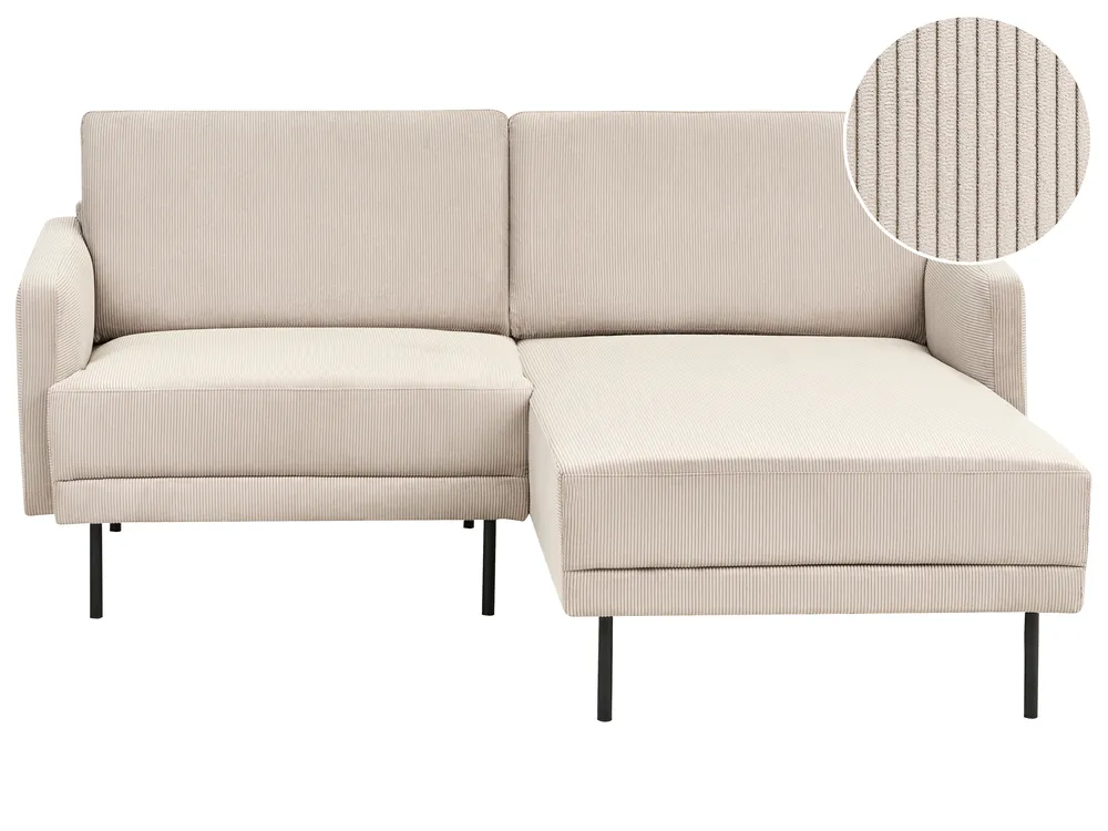 Corner Sofa 2 Seater BREDA Corduroy Beige Left Hand