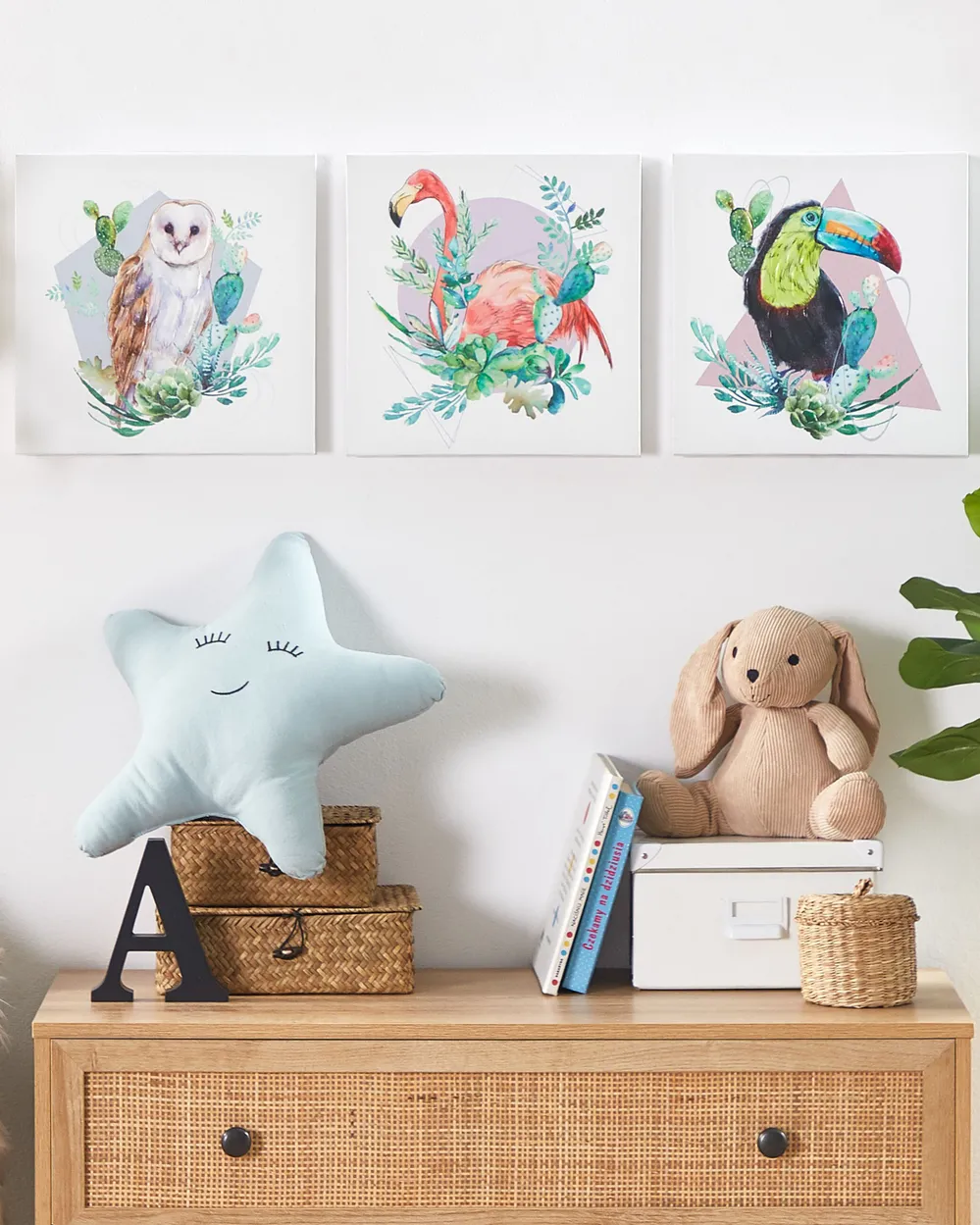 Set of 3 Canvases MENAKA 30 x 30 cm Animal Motif Multicolour