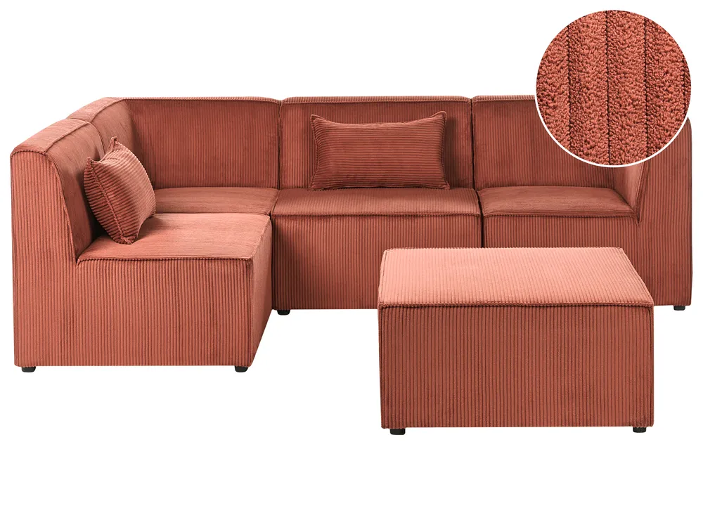 Modular Corner Sofa 4 Seater LEMVIG with Ottoman Corduroy Golden Brown Right Hand