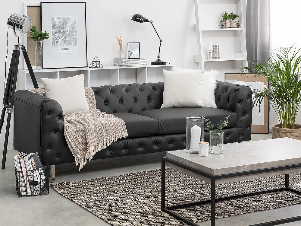 Soffa 3-sits VISSLAND Konstläder Svart