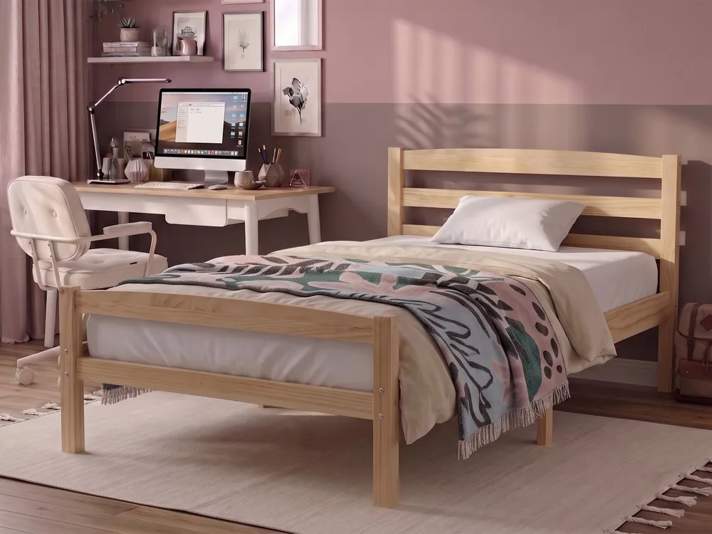 Bed Pine Wood ECHALLON 90 x 200 cm (EU Single) Light Brown