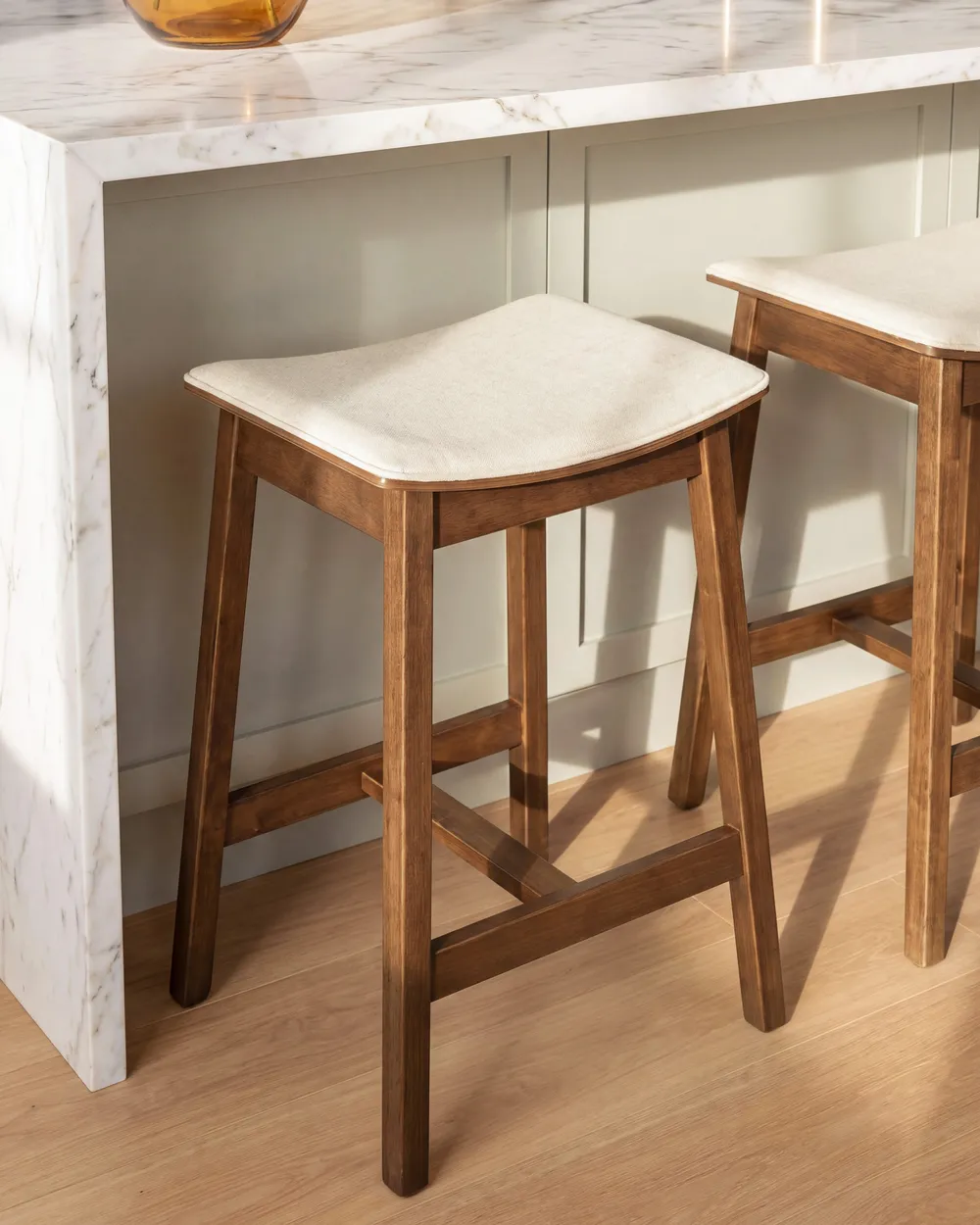 Set of 2 Bar Stools DIXON Wood Off-White/ Dark Brown