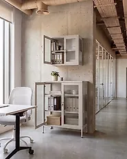 Skap med glassdører HARLYN  90 cm Metall Beige_1176605