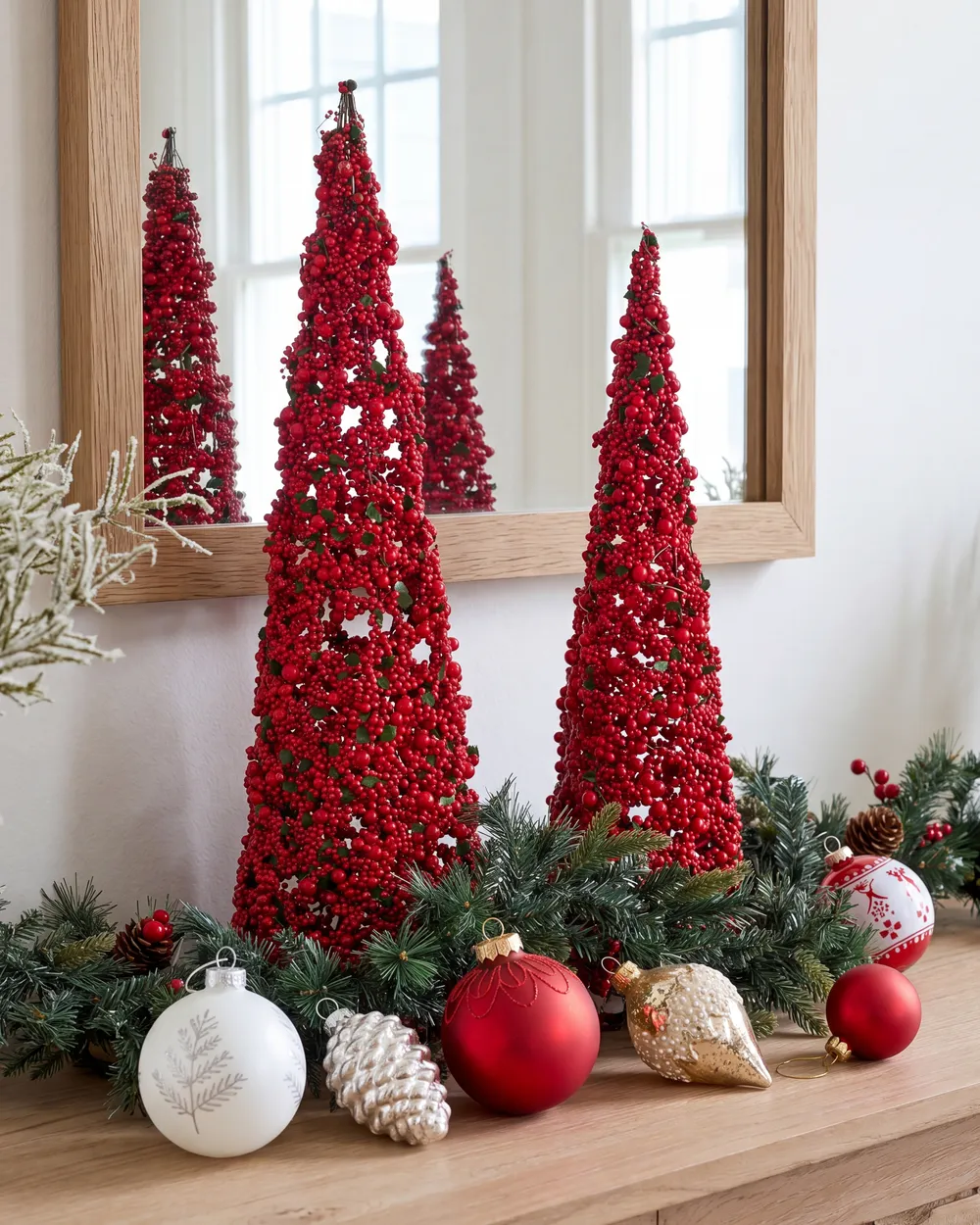 Set of 2 Figurines ROSAN 52/60 cm Christmas Tree Red