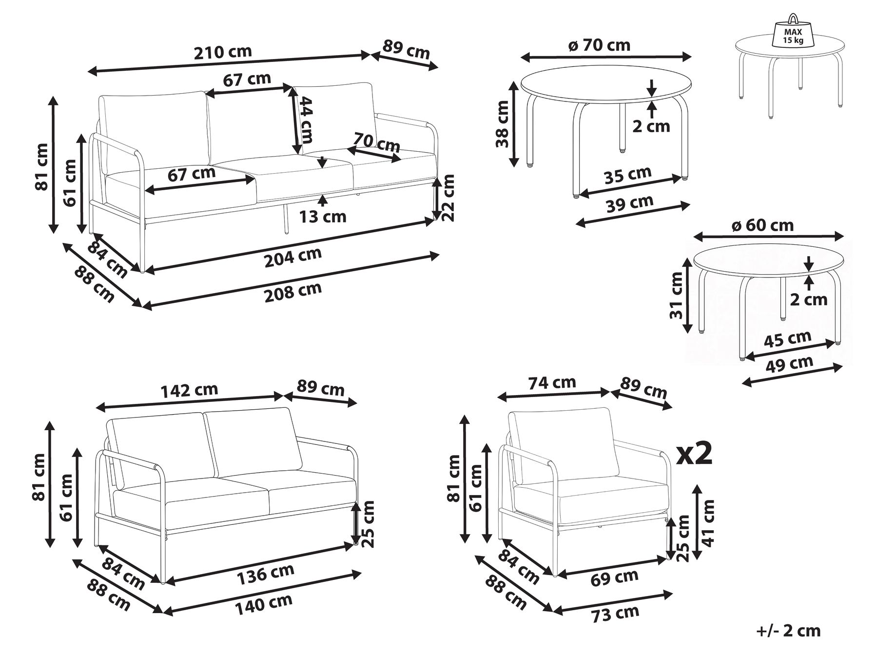 Garden Sofa Set 7 Seater NUXIS with Tables Metal Light Beige_1083081