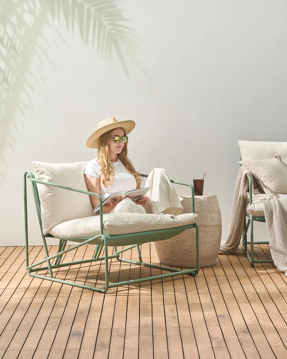 Garden Chair with Cushion PONTE Metal Green_1013877
