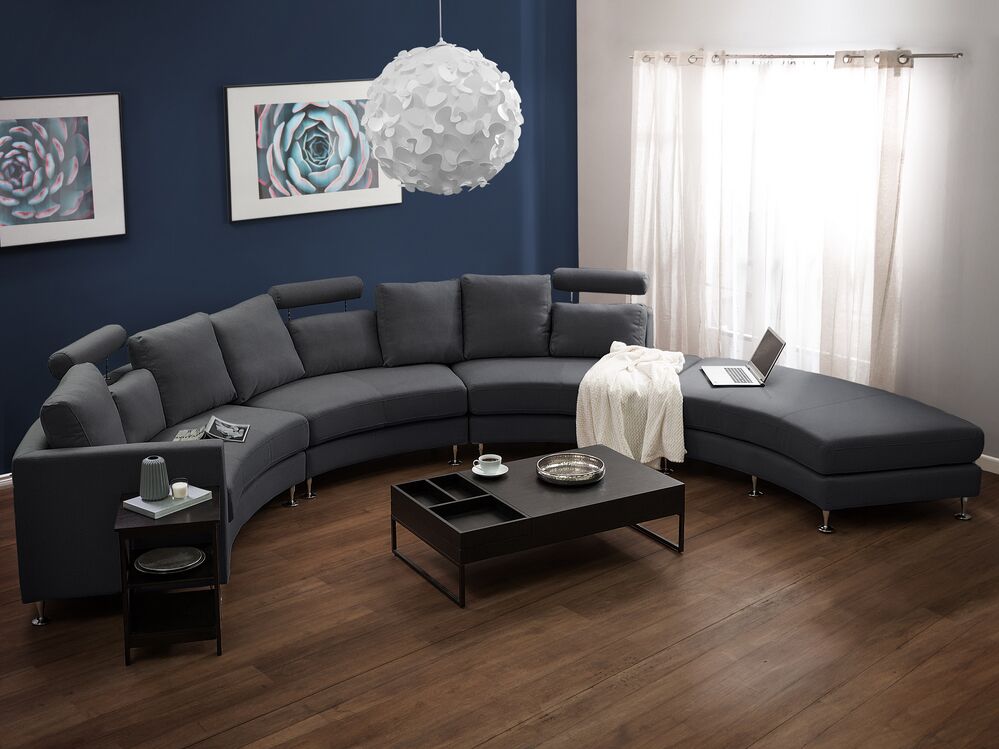 Curved Sofa 7 Seater ROTUNDE Fabric Dark Grey