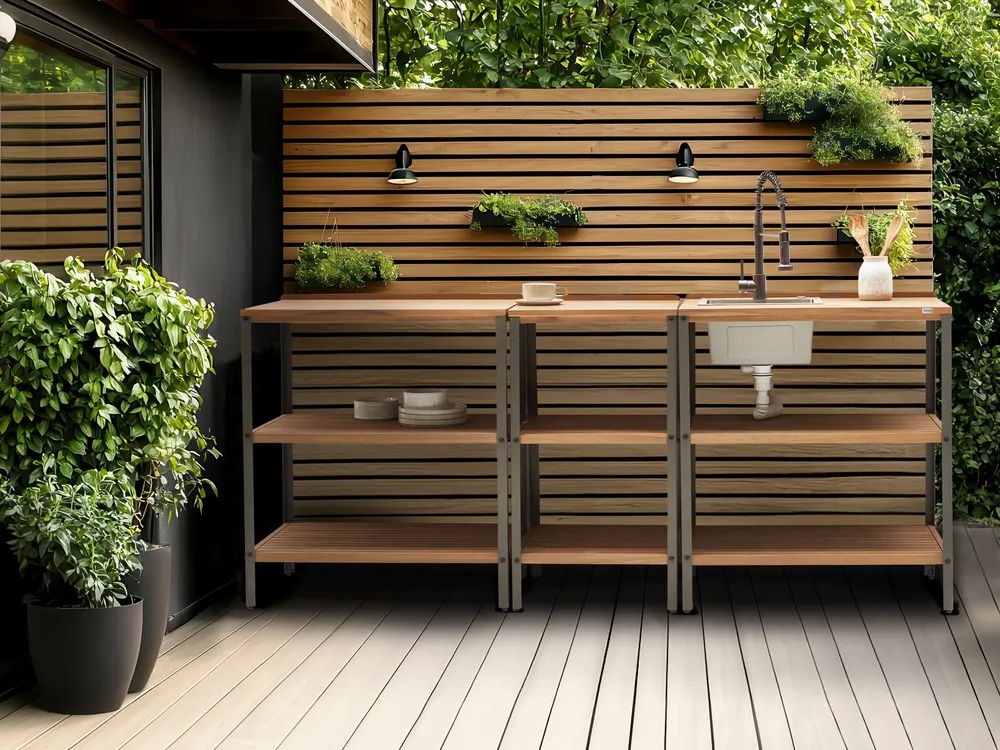 Outdoor Kitchen Island IVREA Brown Certified Acacia Wood