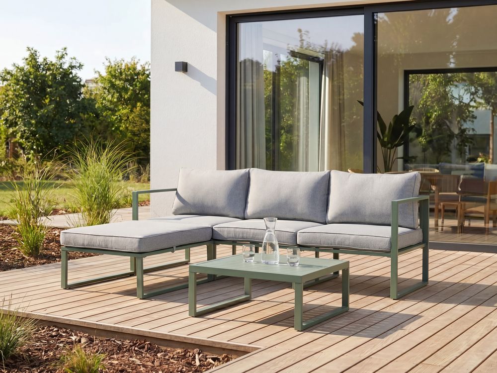 Garden Corner Sofa with Table 3 Seater OLANG Metal Green