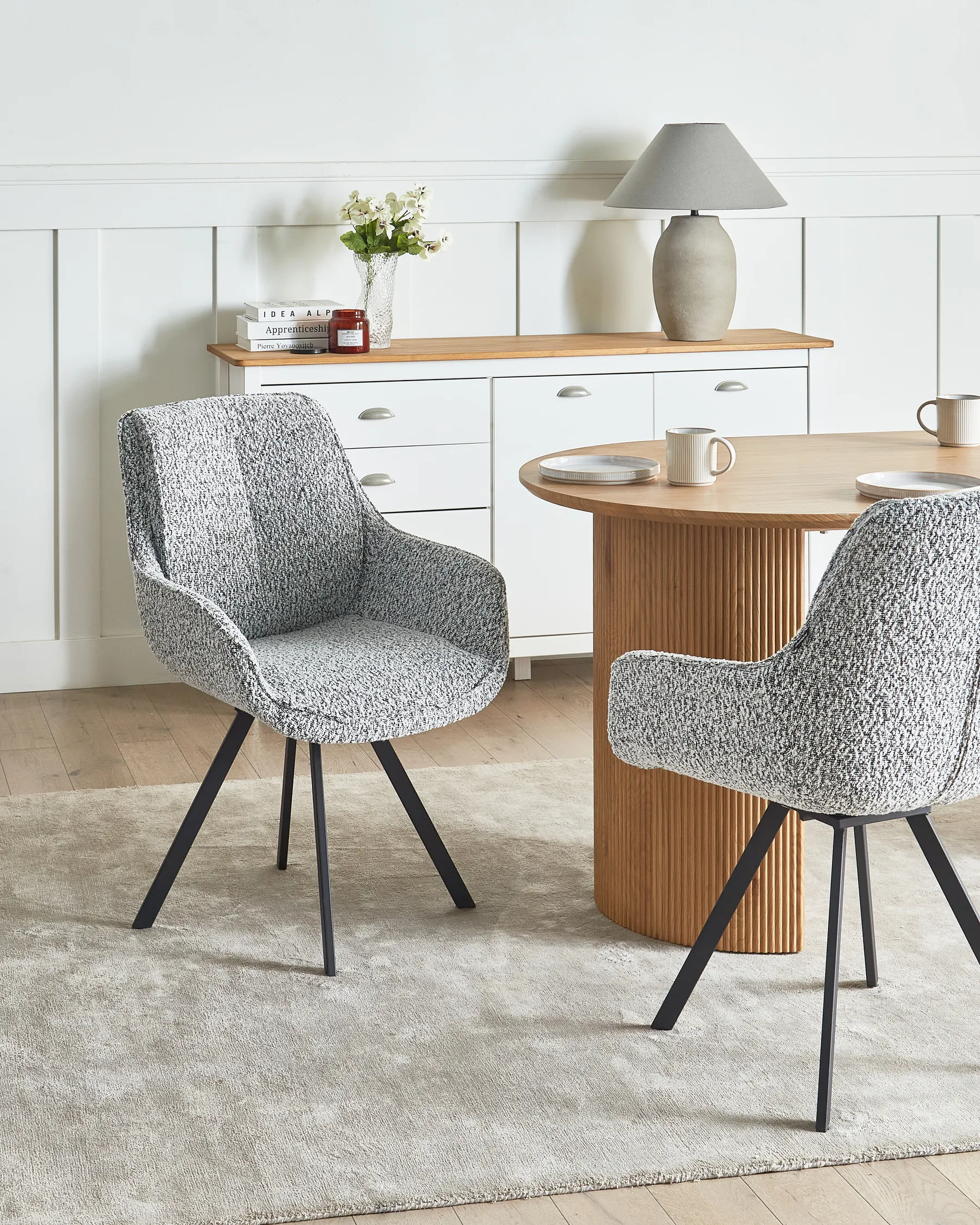 Matstol Vridbar MARCELLUS Bouclé Svart/ Vit_965200