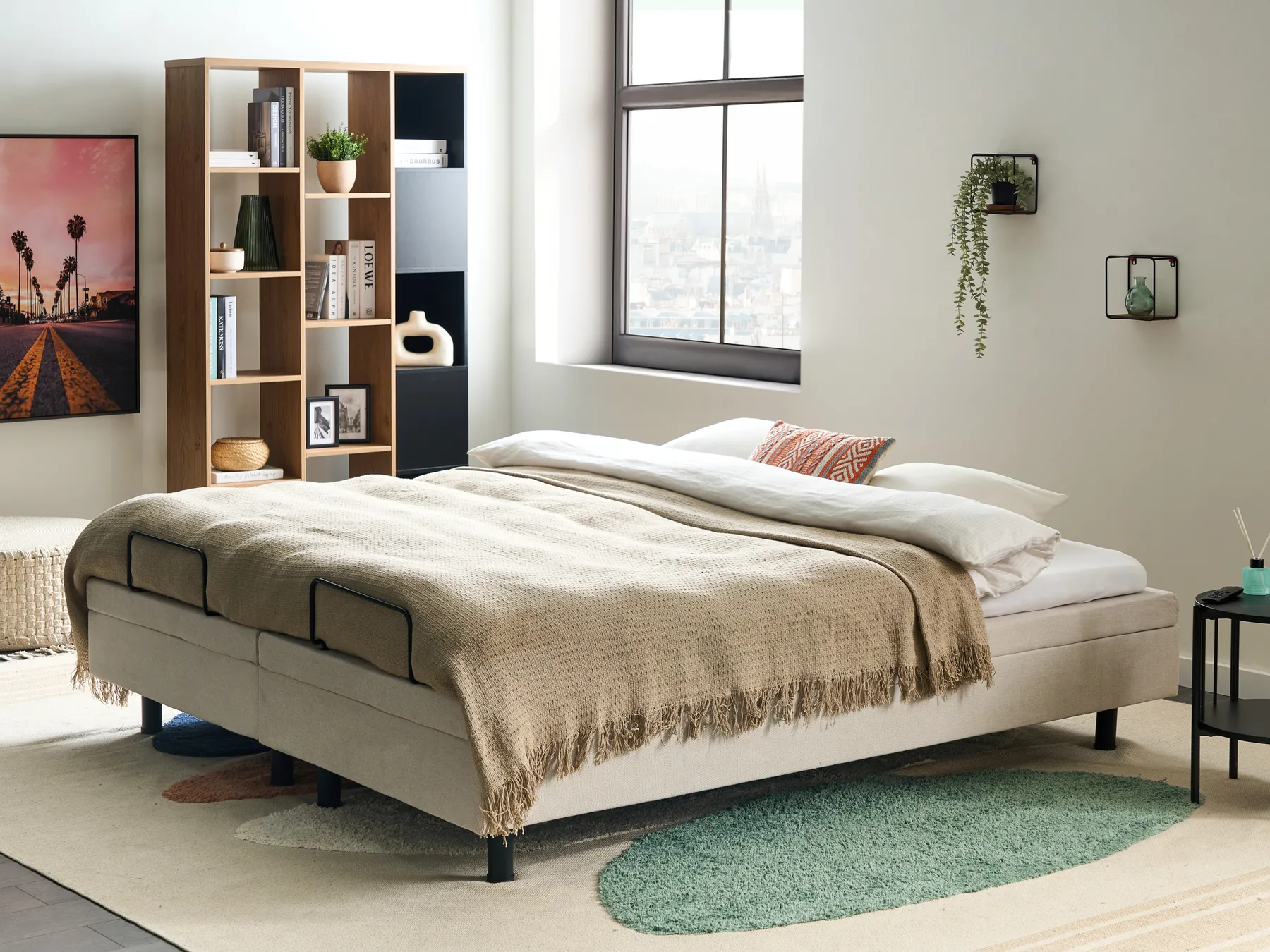 Adjustable Bed without Headboard Fabric CASTELLAN 180 x 200 cm (EU Super King) Light Beige_952219