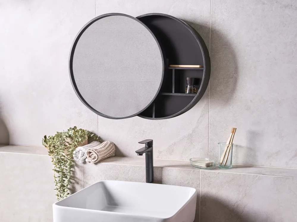 Bathroom Wall Mounted Mirror Cabinet UCAYALI 50 cm 50 cm Black