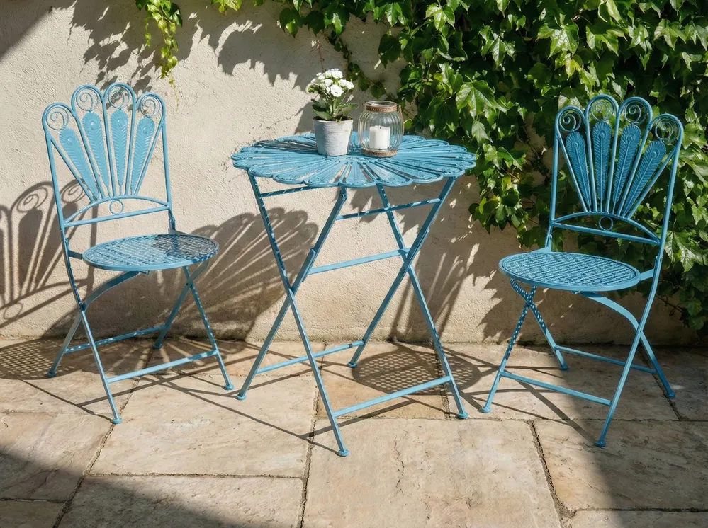 Bistro Set Folding PAVIA Metal Blue