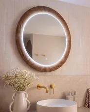 LED Bathroom Mirror BESBE 80 cm 80 cm Brown_1093694