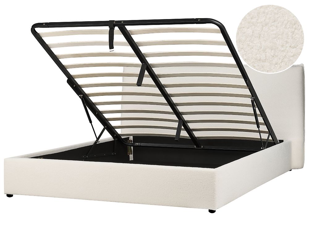 Seng med oppbevaring LAVAUR Bouclé Off white 180 x 200 cm