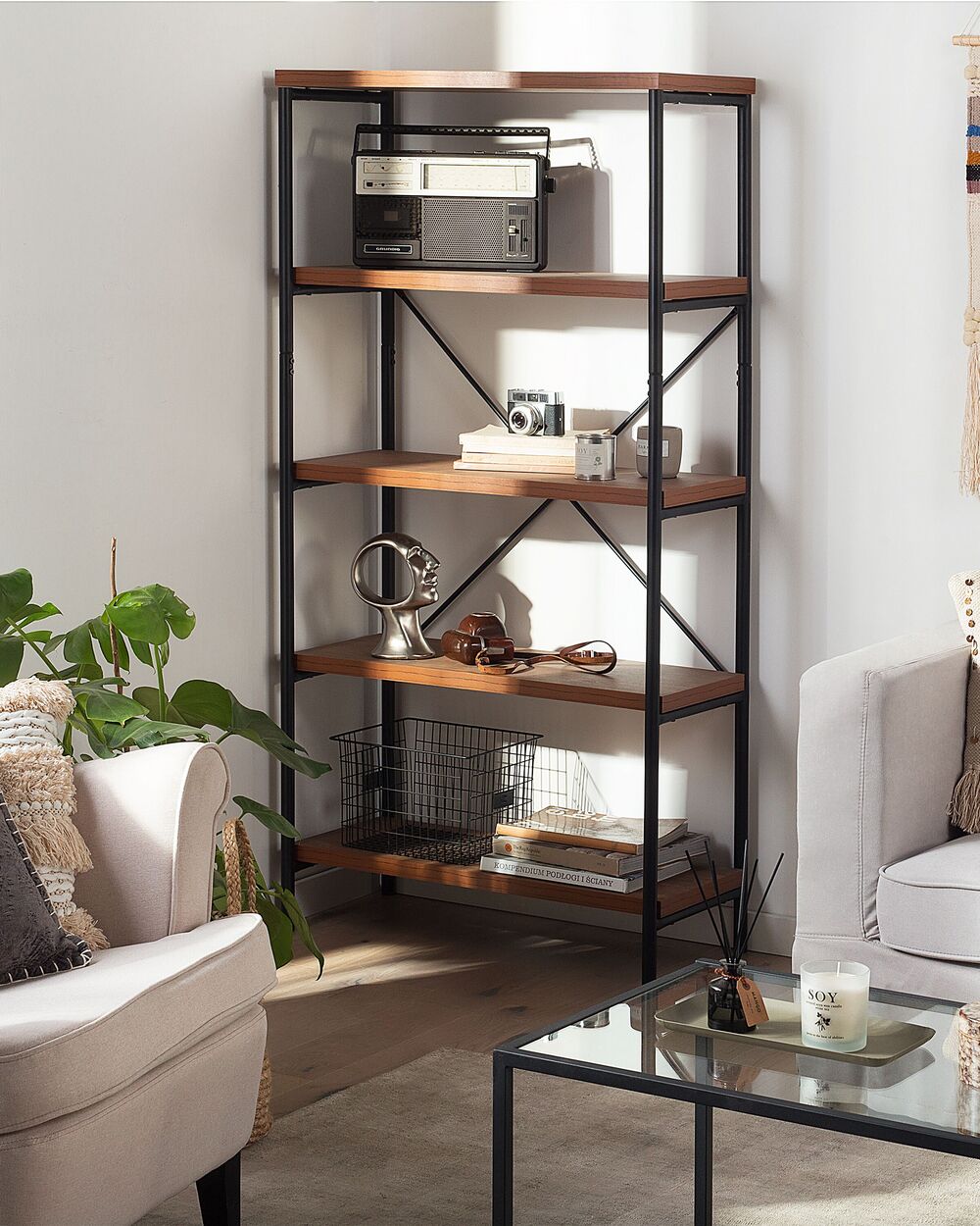 Hyllsystem med 4 hyllplan BRISBANE 160 cm Mörkbrun