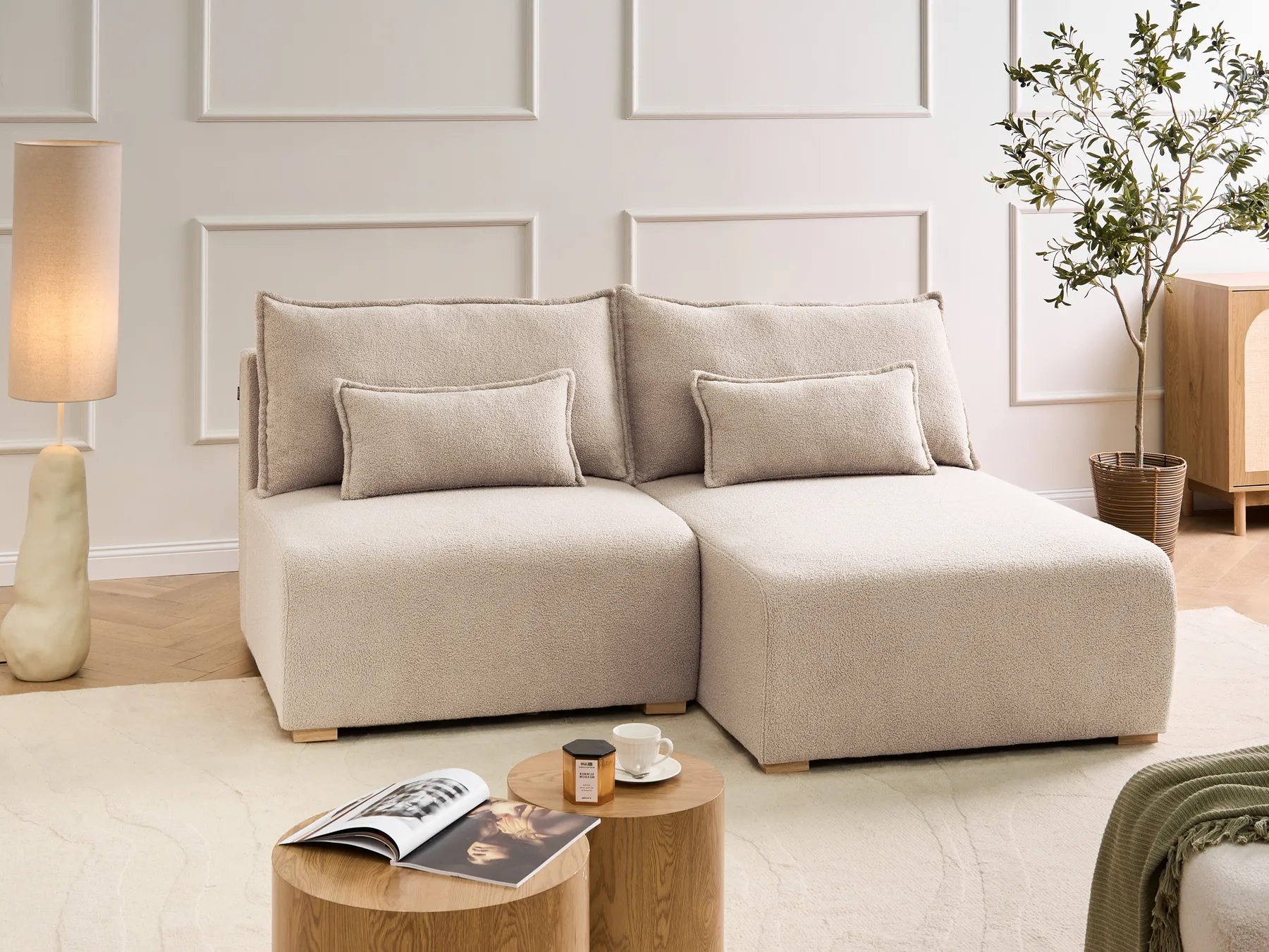 Modular Corner Sofa NERBO Boucle Beige Left Hand_1034689
