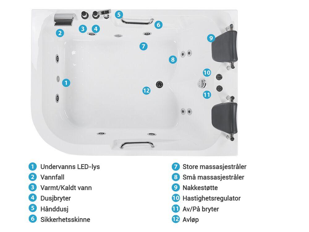 Hjørneboblebad med LED BAYAMO 170 x 120 cm Hvit Venstrevendt_821992
