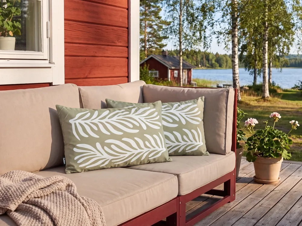 Set of 2 Outdoor Cushions ALISMA Plant Pattern 30 x 50 cm Olive Green