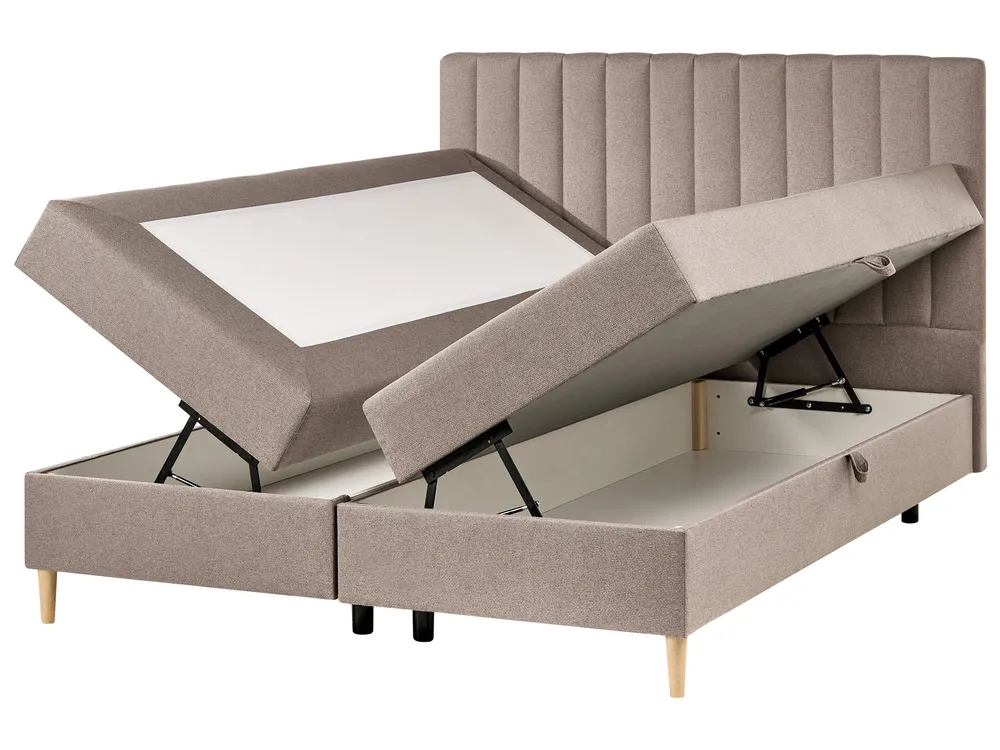Divan Bed with Storage OFFICER Fabric Taupe 160 x 200 cm (EU King Size)_1016308