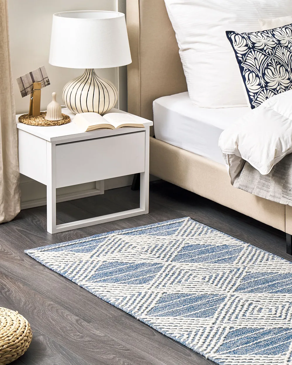 Wool Area Rug Light Beige and Blue DATCA Various Sizes