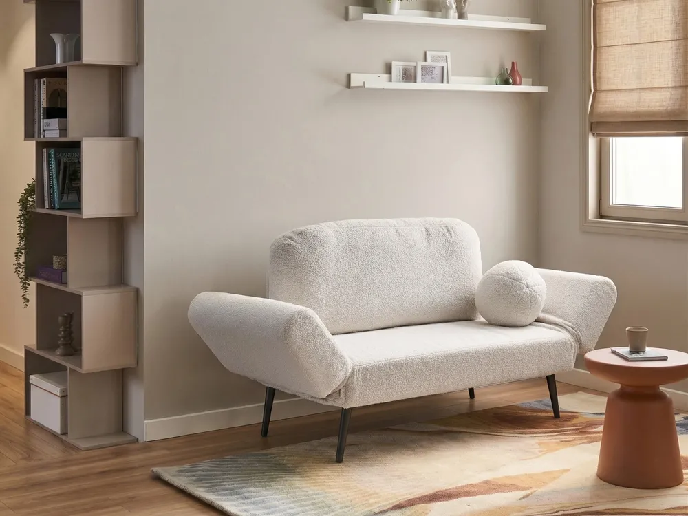 Sofa Bed 2 Seater DOROTEA Boucle Off-White