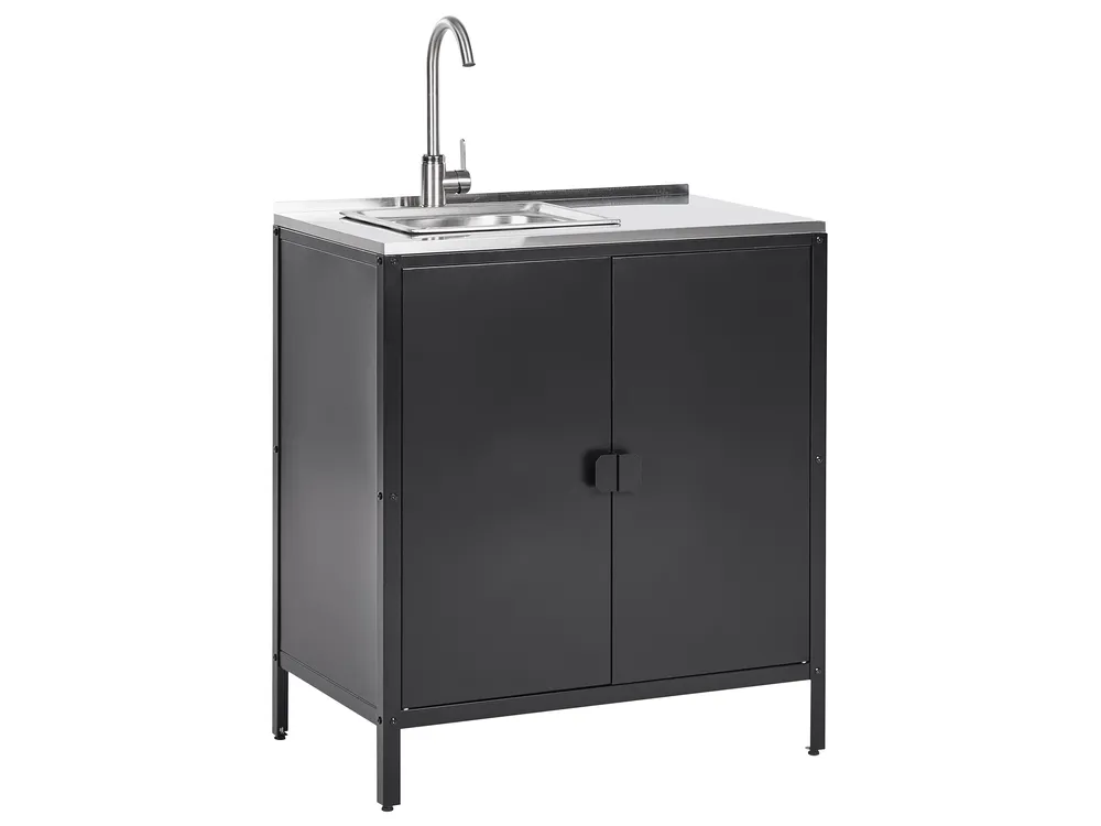 3 Piece Outdoor Kitchen Set with Sink VILAMA Black Metal_872593