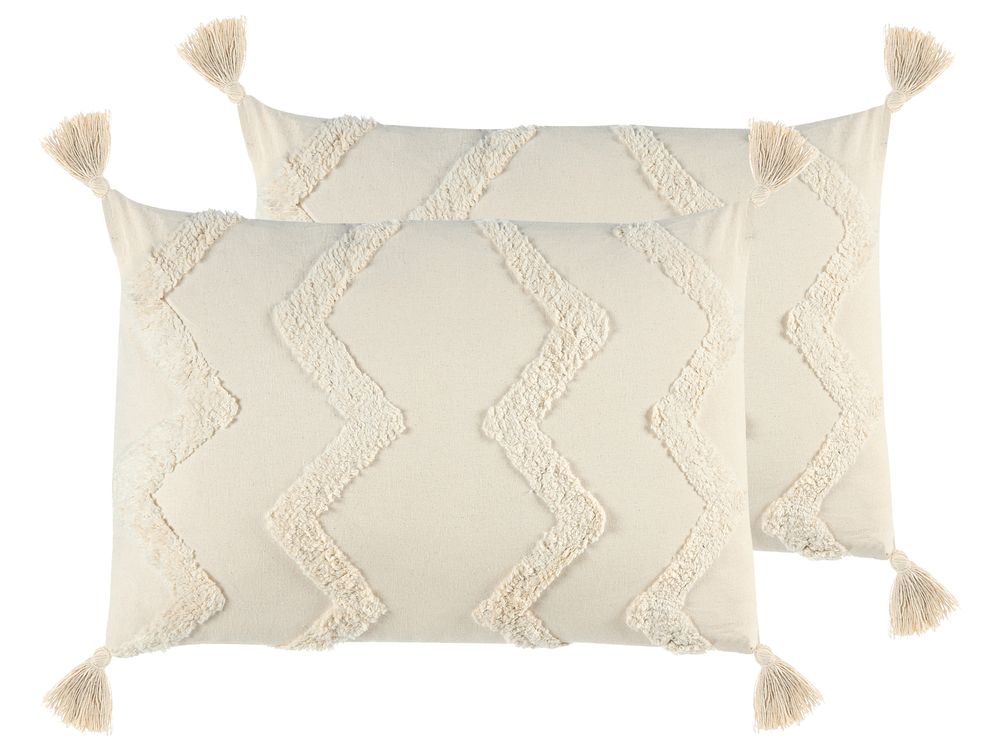 Set of 2 Decorative Cushions CERINTHE 40 x 60 cm Cotton Light Beige Chevron Pattern