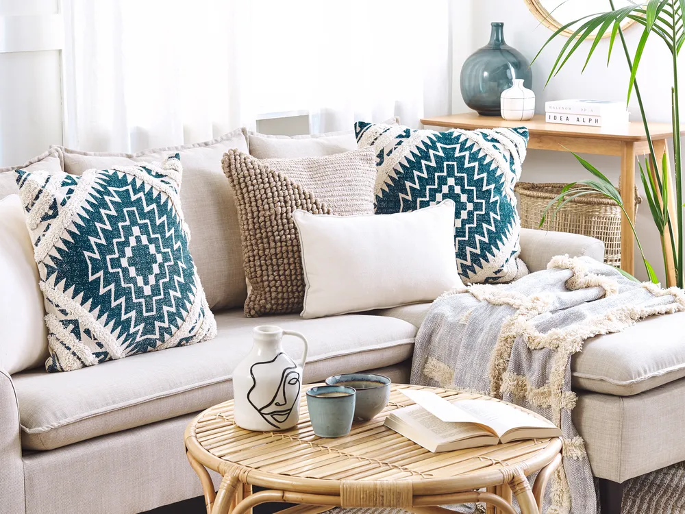 Set of 2 Decorative Cushions SAFI 50 x 50 cm Cotton Blue Geometric Pattern