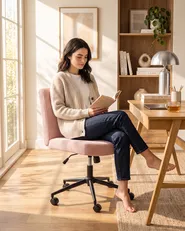 Desk Chair GEDDES Corduroy Pastel Pink_1077025