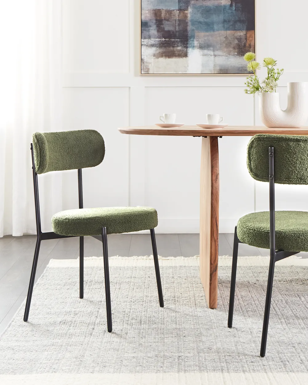 Set of 2 Dining Chairs ALLISON Boucle Dark Green