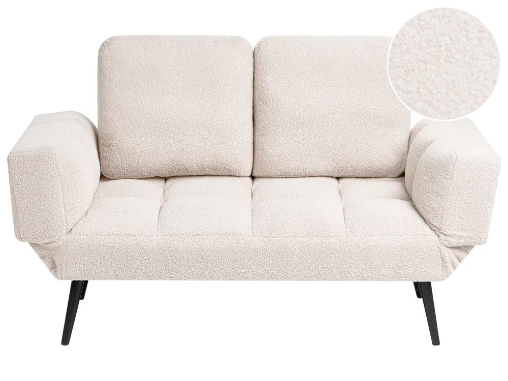 Sofa Bed 2 Seater BREKKE Boucle Off-White