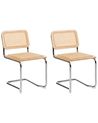 Set of 2 Dining Chairs CORDOVA Rattan Light Brown