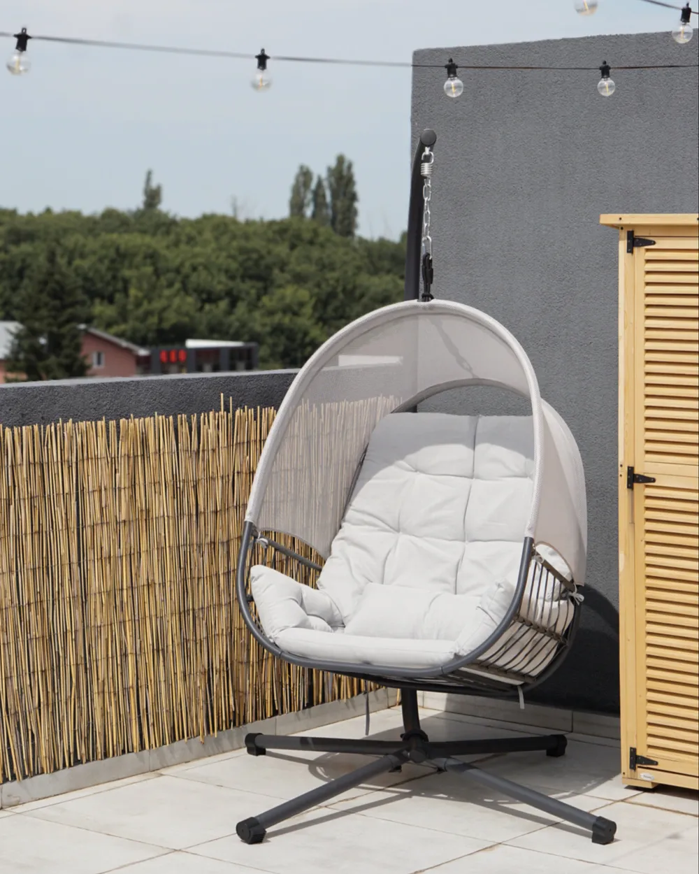 Hanging Chair with Stand ALVIANO Fabric Light Grey_1008994