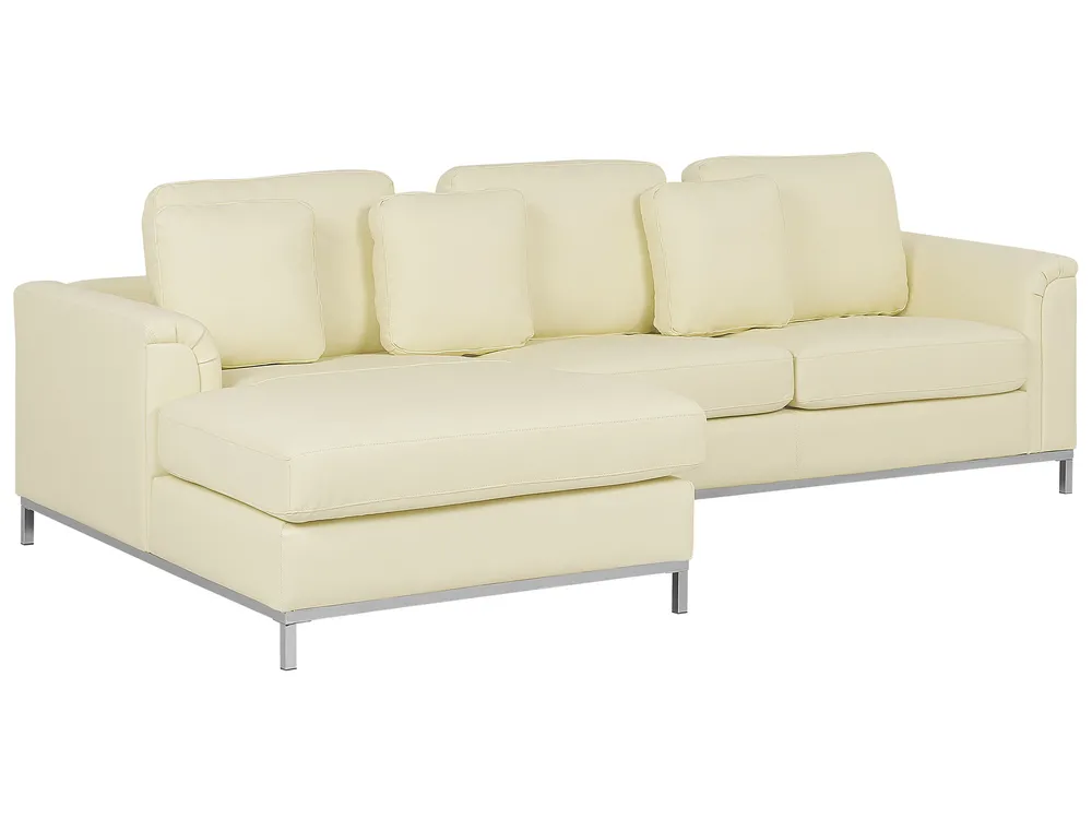 Corner Sofa 4 Seater OSLO with Ottoman Leather Light Beige Right Hand_769130