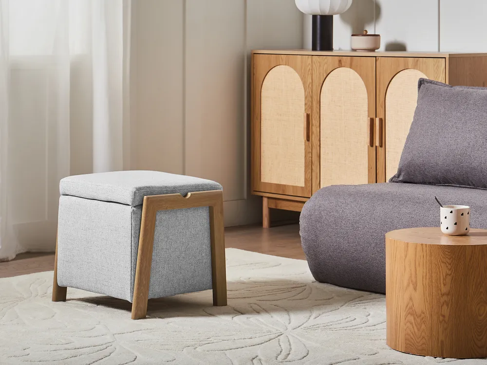 Storage Pouffe EDLAND Fabric 45 cm Light Grey