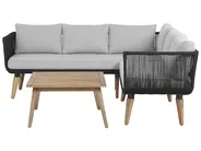 Garden Corner Sofa with Table 5 Seater ALCAMO Acacia Wood Black Left Hand_797768