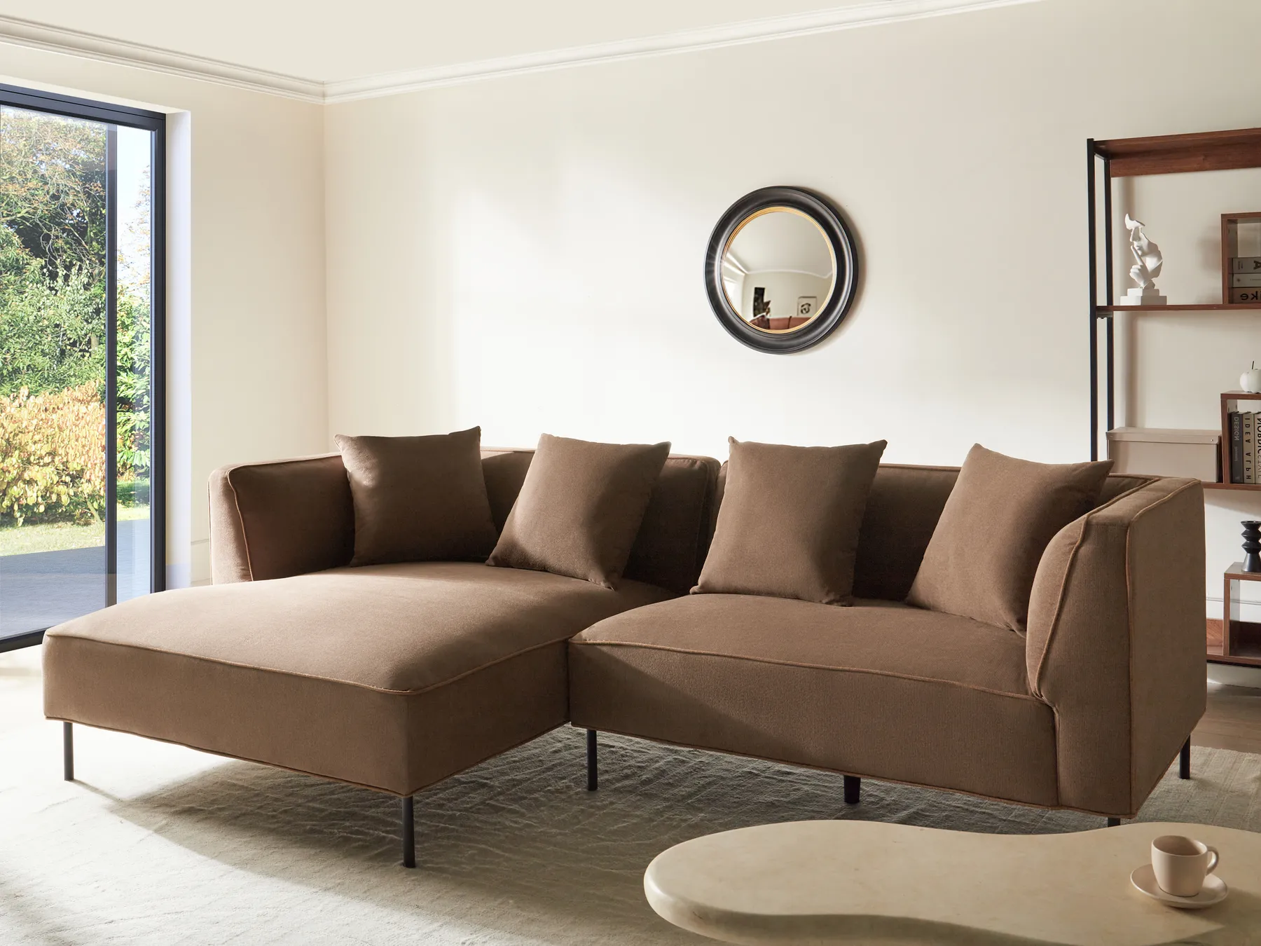 Corner Sofa 3 Seater SATER Fabric Brown Right Hand_1019339