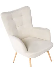 Öronlappsfåtölj VEJLE med fotpall Ljusbeige_913001
