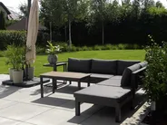 Garden Corner Sofa with Table 5 Seater MESSINA Metal Black Left Hand_811102