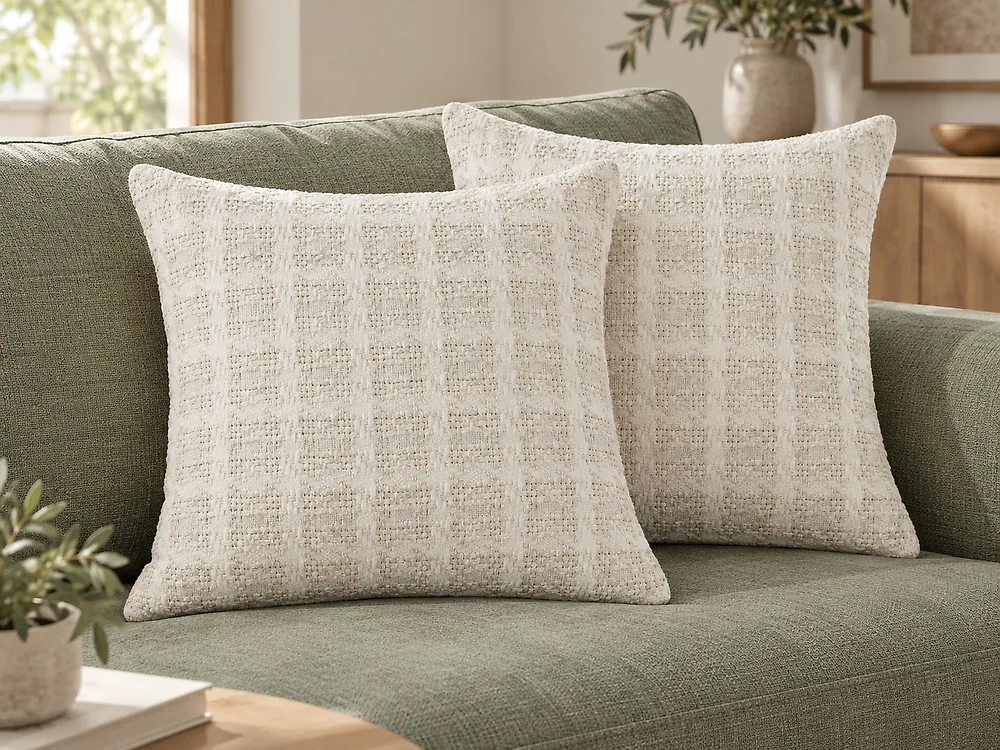 Set med 2 prydnadskuddar DOURIS 45 x 45 cm Ljusbeige Rutigt tryck_1178815