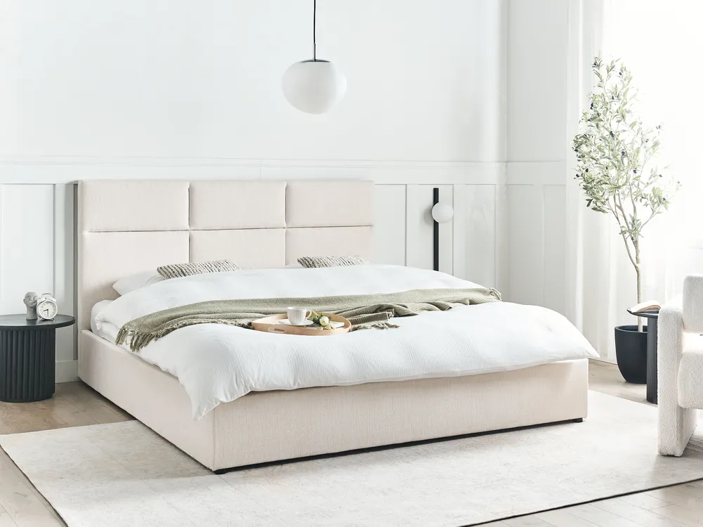 Ottoman Bed LAGORD Fabric Off-White 180 x 200 cm (EU Super King)